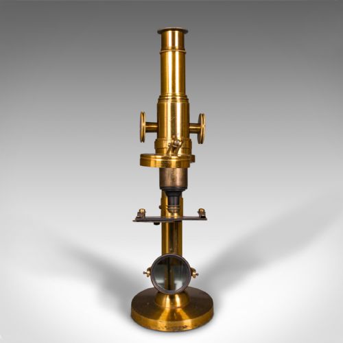 fig 3. Antique Cased Scholar's Microscope, English, Brass Scientific Instrument, C.1920