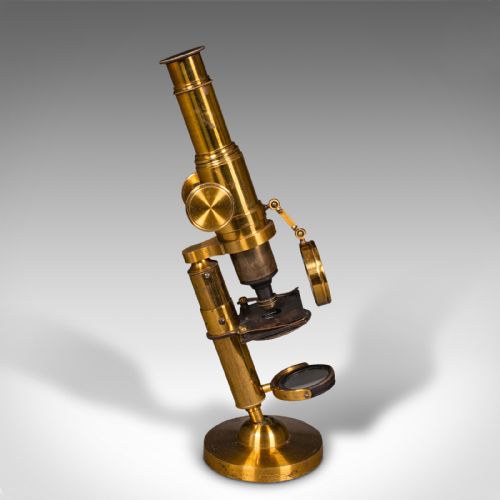 fig 4. Antique Cased Scholar's Microscope, English, Brass Scientific Instrument, C.1920