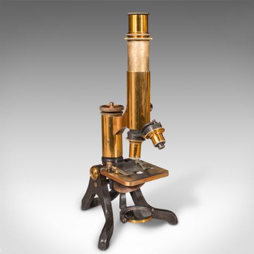 fig 1. Antique Scholar's Microscope, English, Brass, Scientific Instrument, Victorian