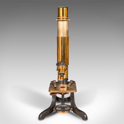 fig 2. Antique Scholar's Microscope, English, Brass, Scientific Instrument, Victorian