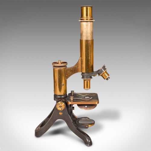 fig 3. Antique Scholar's Microscope, English, Brass, Scientific Instrument, Victorian