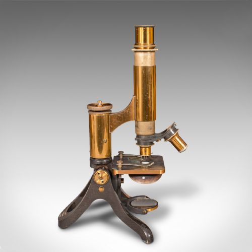 fig 4. Antique Scholar's Microscope, English, Brass, Scientific Instrument, Victorian