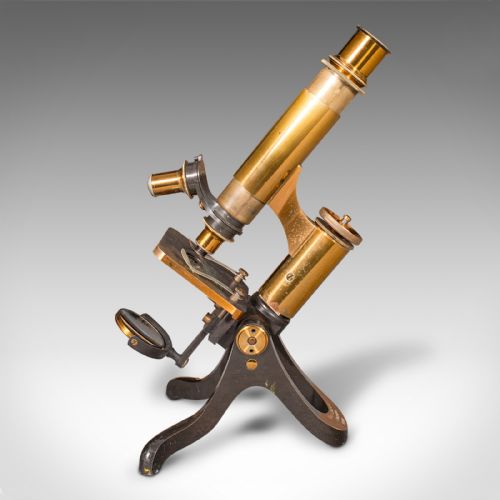 fig 5. Antique Scholar's Microscope, English, Brass, Scientific Instrument, Victorian