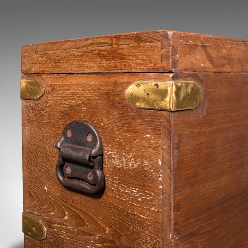 ANTIQUE WORKMAN'S TOOL CHEST ENGLISH TEAK BRASS CRAFTSMAN'S TRUNK VICTORIAN - ADDITIONAL PHOTO 9