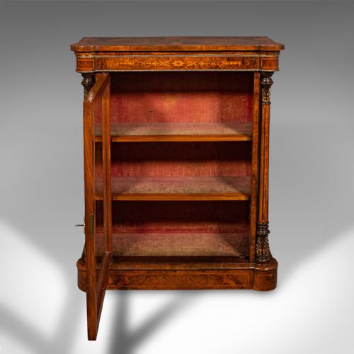 fig 1. Antique Pier Display Cabinet, English Walnut, Boxwood, Glazed Bookcase, Regency