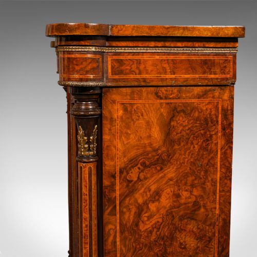 fig 4. Antique Pier Display Cabinet, English Walnut, Boxwood, Glazed Bookcase, Regency