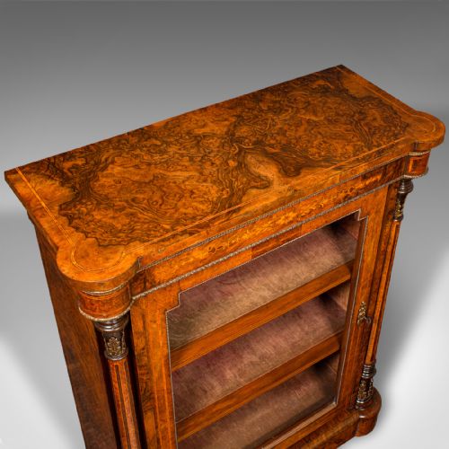 fig 7. Antique Pier Display Cabinet, English Walnut, Boxwood, Glazed Bookcase, Regency