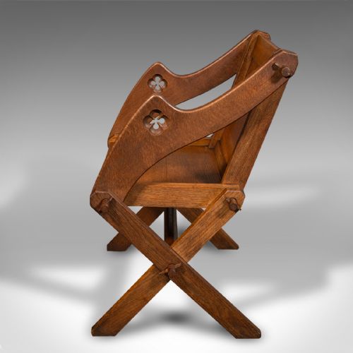 ANTIQUE GLASTONBURY CHAIR ENGLISH OAK ECCLESIASTIC ARMCHAIR GOTHIC VICTORIAN - ADDITIONAL PHOTO 3