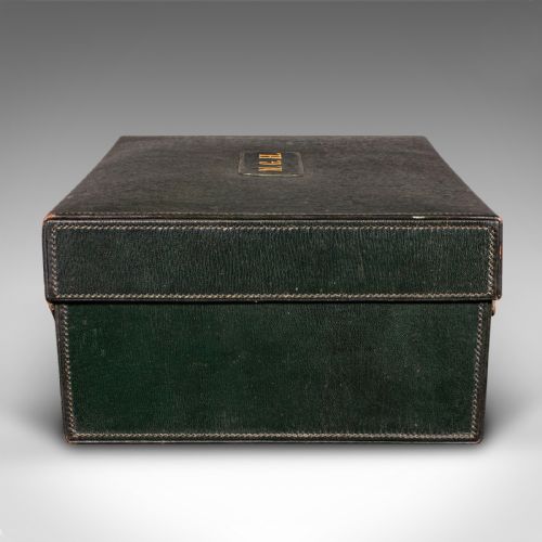 ANTIQUE TRAVELLING VANITY CASE ENGLISH LEATHER SILVER DRESSING TABLE BOX - ADDITIONAL PHOTO 2