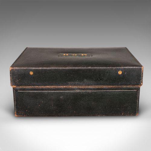 ANTIQUE TRAVELLING VANITY CASE ENGLISH LEATHER SILVER DRESSING TABLE BOX - ADDITIONAL PHOTO 4