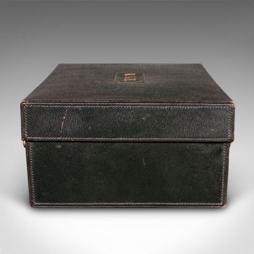 ANTIQUE TRAVELLING VANITY CASE ENGLISH LEATHER SILVER DRESSING TABLE BOX - ADDITIONAL PHOTO 5