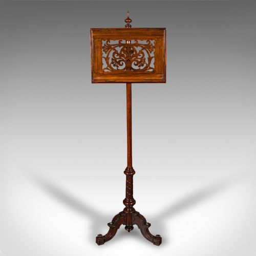 fig 1. Tall Antique Music Stand, English, Oak, Adjustable Recital Rest, Victorian, 1880