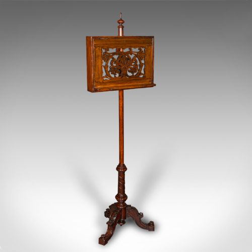 fig 2. Tall Antique Music Stand, English, Oak, Adjustable Recital Rest, Victorian, 1880
