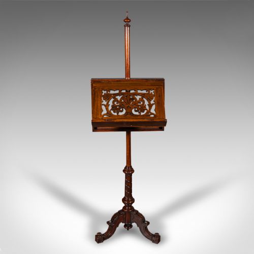 fig 3. Tall Antique Music Stand, English, Oak, Adjustable Recital Rest, Victorian, 1880