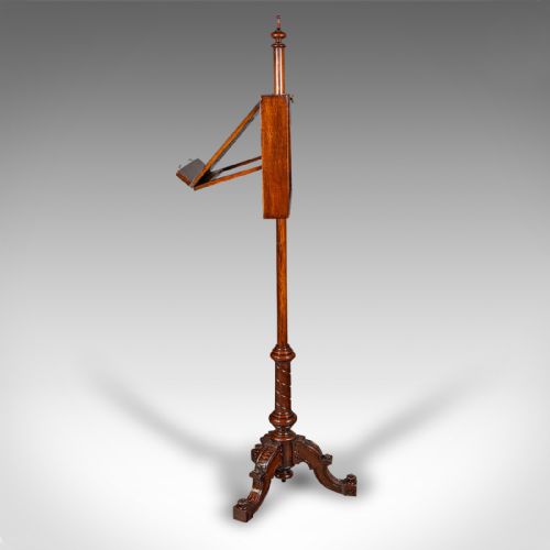 fig 4. Tall Antique Music Stand, English, Oak, Adjustable Recital Rest, Victorian, 1880