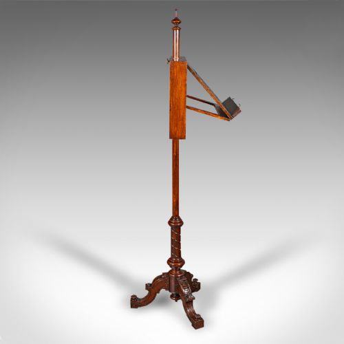 fig 5. Tall Antique Music Stand, English, Oak, Adjustable Recital Rest, Victorian, 1880