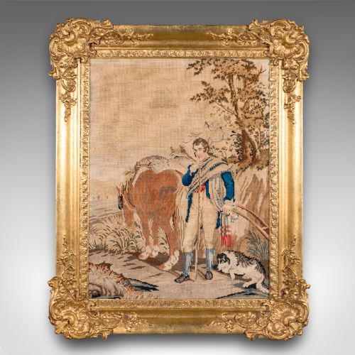 ANTIQUE FRAME TAPESTRY CONTINENTAL NEEDLEPOINT GILTWOOD PANEL VICTORIAN - ADDITIONAL PHOTO 1