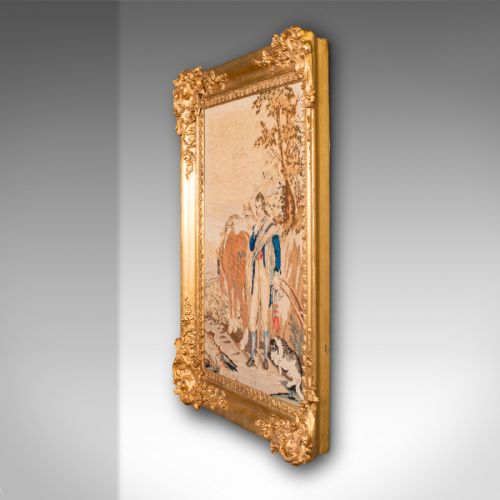 ANTIQUE FRAME TAPESTRY CONTINENTAL NEEDLEPOINT GILTWOOD PANEL VICTORIAN - ADDITIONAL PHOTO 3