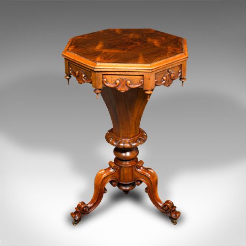 fig 1. Antique Trumpet Sewing Table, English, Ladies Work Table, Early Victorian, 1840