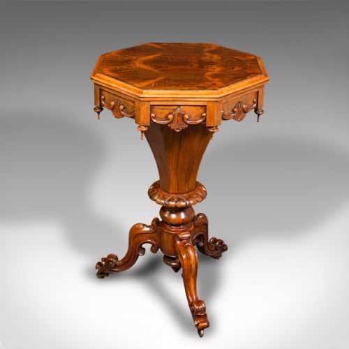 fig 2. Antique Trumpet Sewing Table, English, Ladies Work Table, Early Victorian, 1840