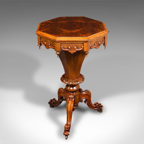 fig 3. Antique Trumpet Sewing Table, English, Ladies Work Table, Early Victorian, 1840