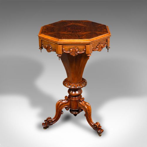 fig 4. Antique Trumpet Sewing Table, English, Ladies Work Table, Early Victorian, 1840