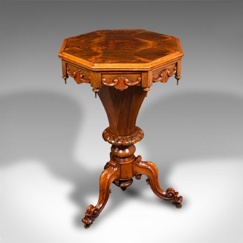fig 5. Antique Trumpet Sewing Table, English, Ladies Work Table, Early Victorian, 1840