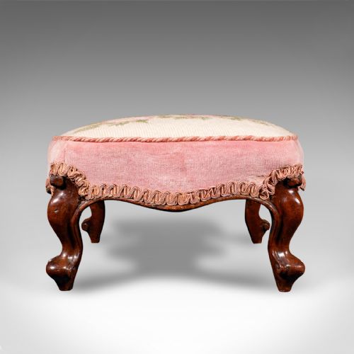 fig 4. Small Antique Footstool, English, Walnut, Low Fireside Footrest, Early Victorian
