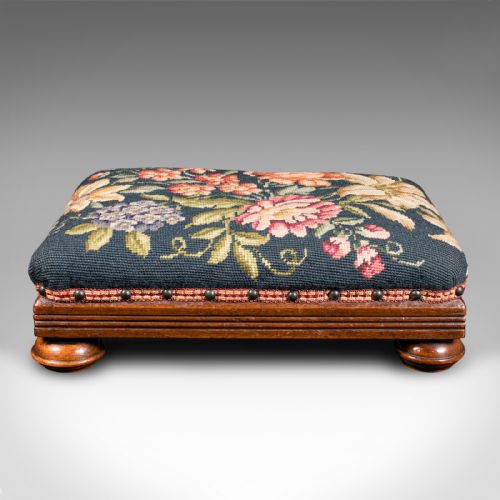 fig 2. Antique Footstool, English, Needlepoint, Fireside Footrest, Stool, Victorian