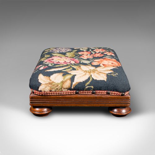 fig 3. Antique Footstool, English, Needlepoint, Fireside Footrest, Stool, Victorian