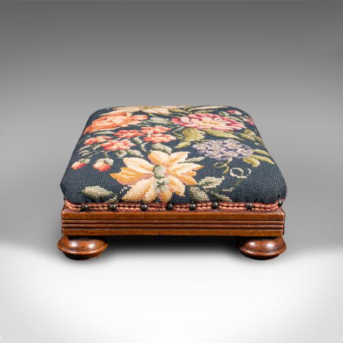 fig 4. Antique Footstool, English, Needlepoint, Fireside Footrest, Stool, Victorian