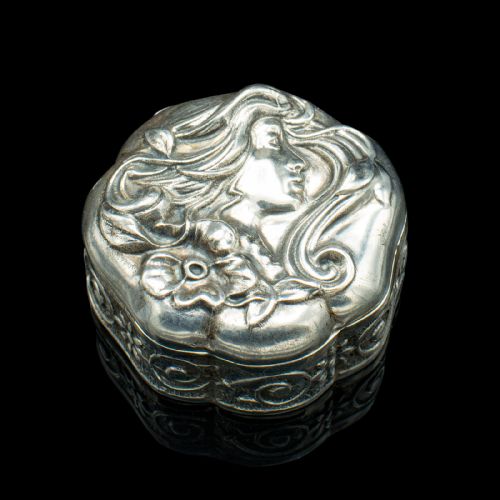 Small Antique Art Nouveau Pill Box, Continental, Silver, Pocket Case, Victorian
