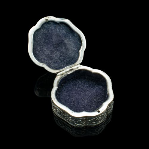 fig 1. Small Antique Art Nouveau Pill Box, Continental, Silver, Pocket Case, Victorian