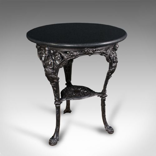 Antique Britannia Table, English, Cast Iron, Marble, Wine, Side, Victorian, 1850