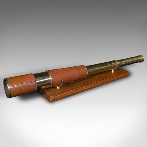 fig 1. Antique 3 Draw Telescope, English, Brass, Leather, Terrestrial, Astro, Great War
