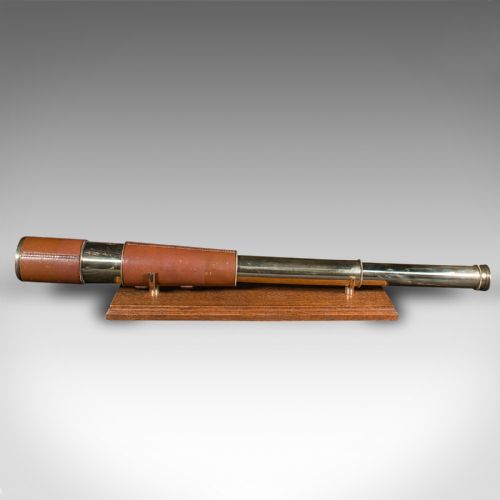 fig 2. Antique 3 Draw Telescope, English, Brass, Leather, Terrestrial, Astro, Great War