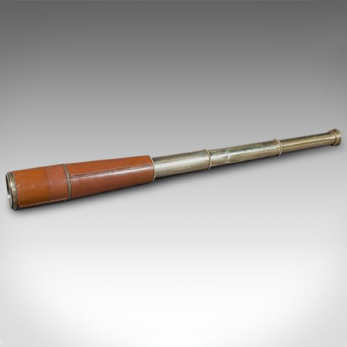 fig 3. Antique 3 Draw Telescope, English, Brass, Leather, Terrestrial, Astro, Great War