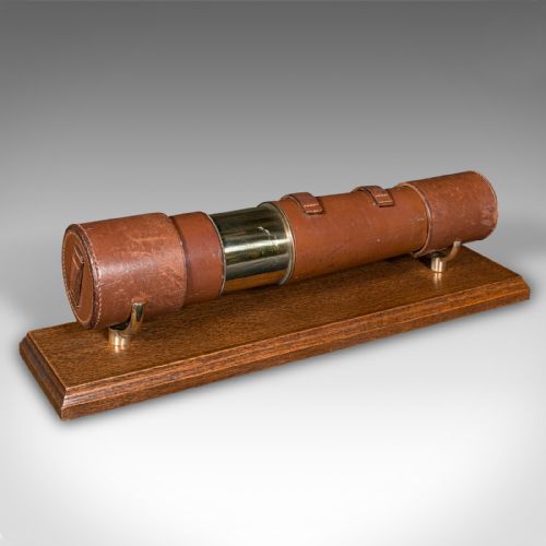 fig 4. Antique 3 Draw Telescope, English, Brass, Leather, Terrestrial, Astro, Great War