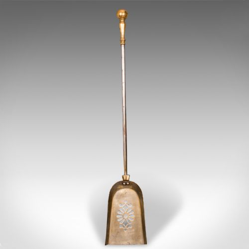 fig 2. Antique Set Of Fireside Tools, English, Brass, Shovel, Poker, Tongs, Georgian