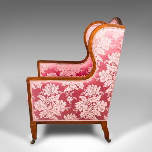 fig 3. Antique Wing Back Chair, English, Silk Cotton, Morning Room Armchair, Edwardian