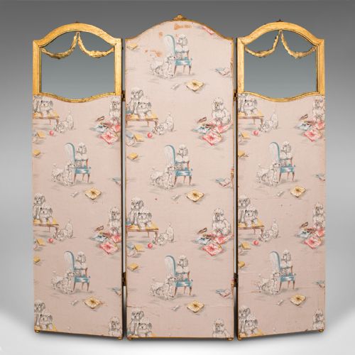 fig 4. Antique 3 Panel Dressing Screen, French, Giltwood, Room Divider, Victorian, 1900