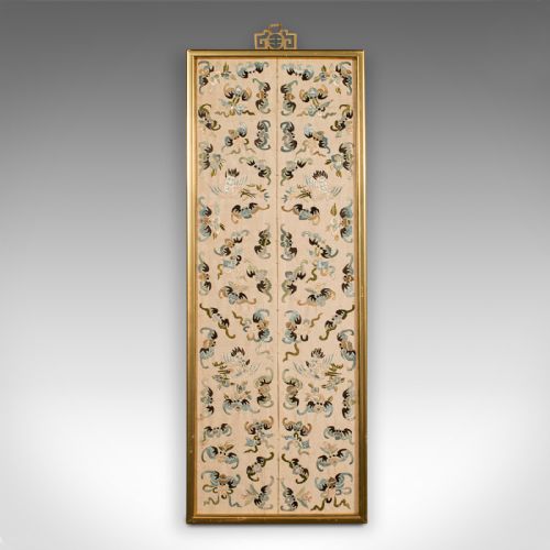 fig 1. Antique Decorative Panel, Chinese, Framed, Silk Cotton, Embroidered, Victorian