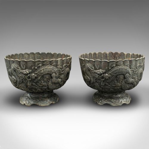 fig 1. Pair Of Antique Decorative Planters, Chinese, Jardiniere Pot, Dragons, Victorian