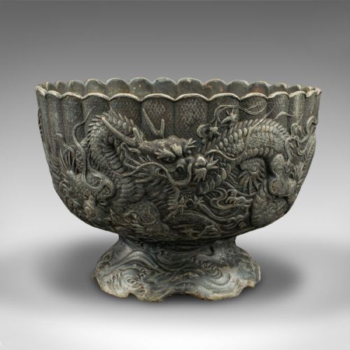 fig 2. Pair Of Antique Decorative Planters, Chinese, Jardiniere Pot, Dragons, Victorian