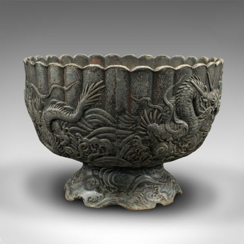 fig 3. Pair Of Antique Decorative Planters, Chinese, Jardiniere Pot, Dragons, Victorian