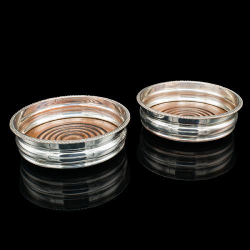 Pair of Antique Wine Bottle Coasters, English, Silver Plate, Edwardian, C.1910