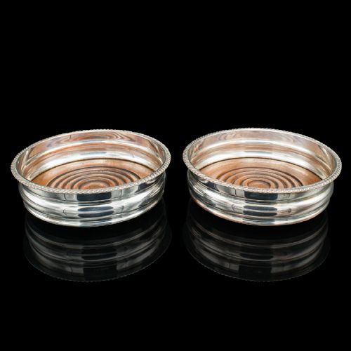 fig 1. Pair Of Antique Wine Bottle Coasters, English, Silver Plate, Edwardian, C.1910
