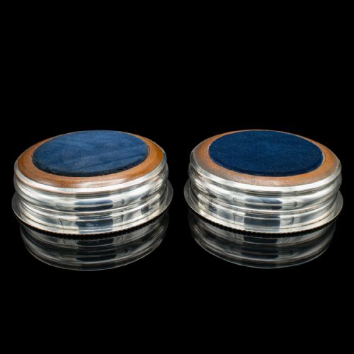fig 3. Pair Of Antique Wine Bottle Coasters, English, Silver Plate, Edwardian, C.1910