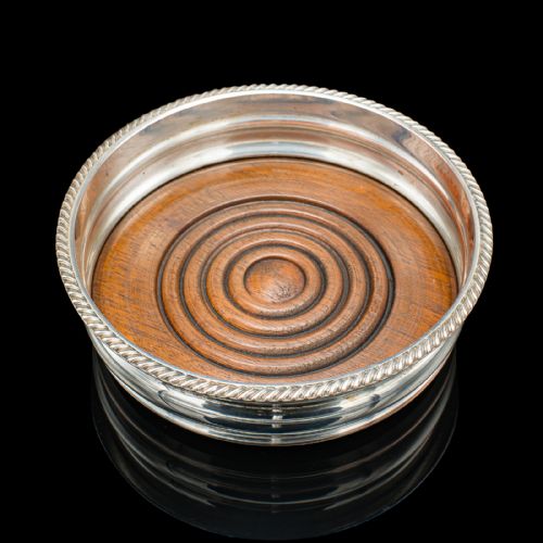 fig 4. Pair Of Antique Wine Bottle Coasters, English, Silver Plate, Edwardian, C.1910