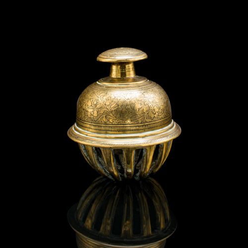 fig 2. Small Antique Temple Bell, Oriental, Brass Tea Calling Chime, Early 20th Century